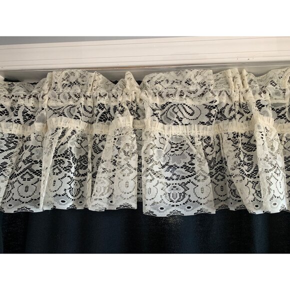 Delicately Knitted Lace Valance Floral Jacquard Tier Dorothy Style 54x12 Eggshel - Picture 5 of 7